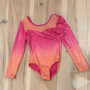 Girls Pink and Orange Gymnastics Leotard